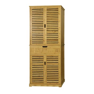 Veikous 72 in. H Bamboo Kitchen Storage Pantry Cabinet Closet with Removable Shelves and Doors