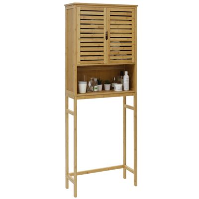 Veikous Over the Toilet Space-Saving Bathroom Cabinet with 2 Shelves & Cupboard, Bamboo