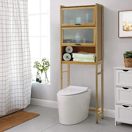 Bamboo Over The Toilet Storage Cabinet Bathroom with Adjustable Shelf -  Costway
