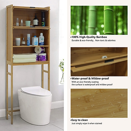 Veikous Bamboo Over Toilet Storage Cabinet Organizer with Acrylic Sliding  Door and Adjustable Shelves, 23.6W x 8.9D x 68.1''H