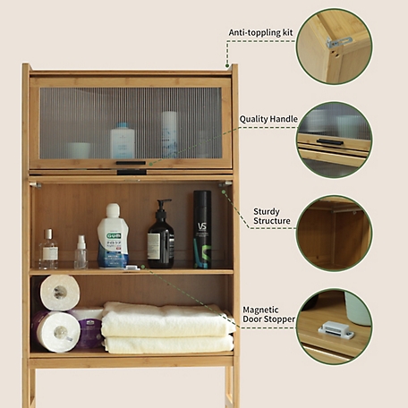 Veikous Bamboo Over Toilet Storage Cabinet Organizer with Acrylic Sliding  Door and Adjustable Shelves, 23.6W x 8.9D x 68.1''H at Tractor Supply Co.