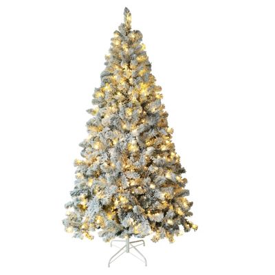 Veikous 7.5 FT Pre-Lit LED Artificial Christmas Tree Flocked with Warm White Light