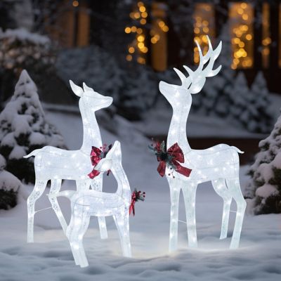Veikous 4 .5 ft. Outdoor Lighted Reindeer Family Christmas Yard Decorations with LED Lights, White