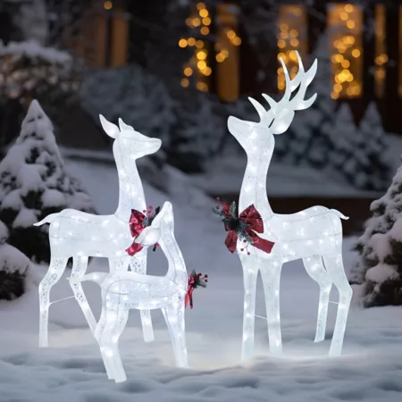 Veikous 4.5ft Reindeer Family Lighted Outdoor Christmas Decorations with LED Lights White Rain Barrels