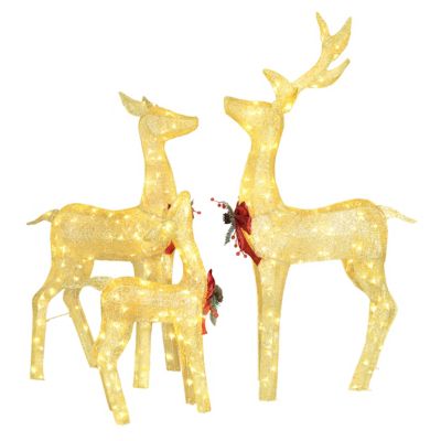 Light Up Reindeer Family Yard Decor – 3-Piece Set, Gold, Weather-Resistant Christmas Lights