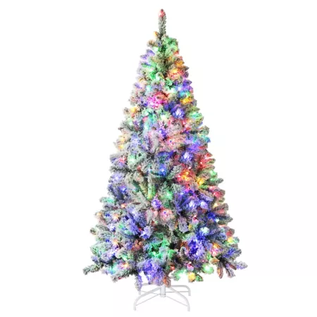 Veikous 6.5ft LED Pre-Lit Flocked Artificial Christmas Tree with Multi-Color Light Artificial Christmas Trees