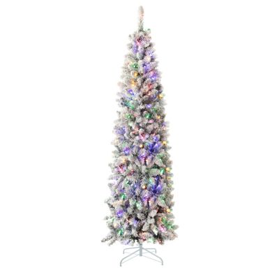 Veikous 6.5 ft. Pre-Lit LED Pencil Slim Flocked Artificial Christmas Tree with Multi-Color Light