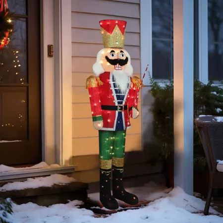 Veikous 62" Christmas Nutcracker Outdoor Garden Decoration with Lights Rain Barrels