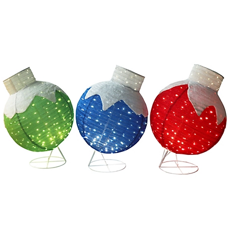 Veikous 3-Piece Warm White LED Ball Pop Up Ornament Christmas Holiday Yard Decoration, 35 in. H