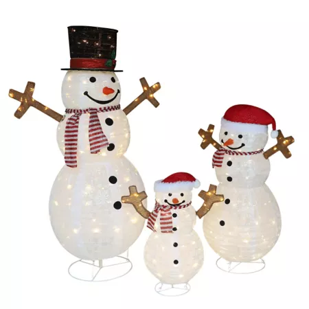 Veikous 4 Feet Snowman Family Outdoor Christmas Holiday Yard Decoration LED Warm White (3pcs) Rain Barrels