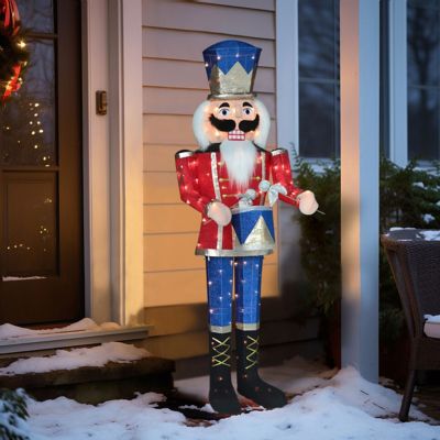 Veikous 5 ft. 3D Warm White Light Nutcracker Play Drum Christmas Holiday Yard Decoration