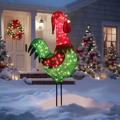 Veikous Outdoor LED Rooster Christmas Yard Decorations