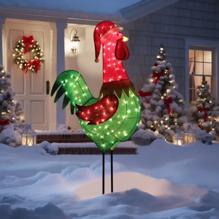 Veikous LED Rooster Outdoor Decorations for Christmas Rain Barrels