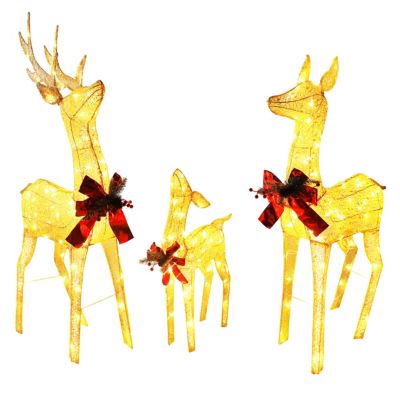 Veikous 3-Piece Outdoor Lighted Reindeer Family Christmas Yard Decorations with LED Lights, Gold