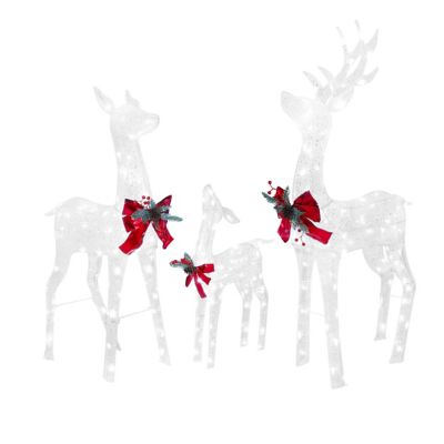 Veikous 3 pc. Outdoor Lighted Reindeer Family Christmas Yard Decorations with LED Lights, White
