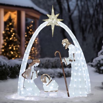 Veikous5 ft. Cool White LED Nativity Set Christmas Holiday Yard Decoration Outdoor