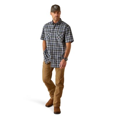 Image showing  Men's Rebar Made Tough Durastretch Flannel Short -Sleeve Work Shirt