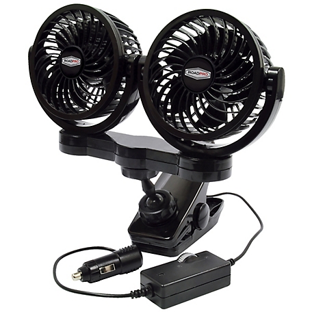 RoadPro 12 Volt Truck Dash Fan Dual Personal Cooling Fan with Mounting Clip RPSC8572