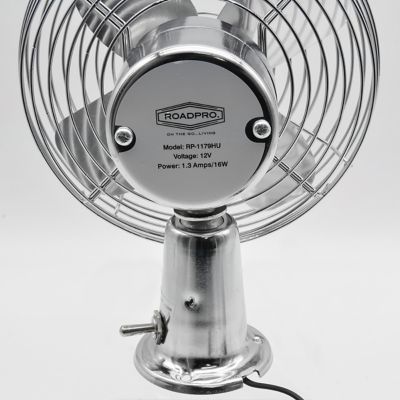 Image showing  8.9 in. 2-Speed Indoor/Outdoor 12V Electric Metal Truck or Bus Fan with Dash Mount, 1,000 CFM, Vintage Chrome Look