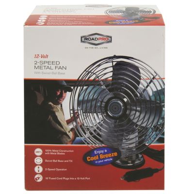 Image showing 8 th RoadPro 8.9 in. 2-Speed Indoor/Outdoor 12V Electric Metal Truck or Bus Fan with Dash Mount, 1,000 CFM, Vintage Chrome Look