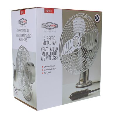 Image showing 9 th RoadPro 8.9 in. 2-Speed Indoor/Outdoor 12V Electric Metal Truck or Bus Fan with Dash Mount, 1,000 CFM, Vintage Chrome Look