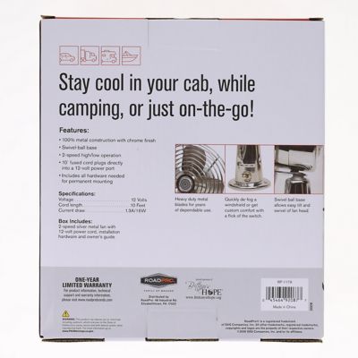 Image showing 10 th RoadPro 8.9 in. 2-Speed Indoor/Outdoor 12V Electric Metal Truck or Bus Fan with Dash Mount, 1,000 CFM, Vintage Chrome Look