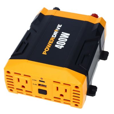 PowerDrive 400 Watt Power Inverter 12V Dc to 110V Ac with 2 Outlets 2 Ports
