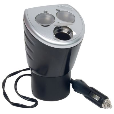 RoadPro 4-in-1 Power Outlet Cupholder Adapter with 3 12-Volt and 1 Usb Port Multi Charger