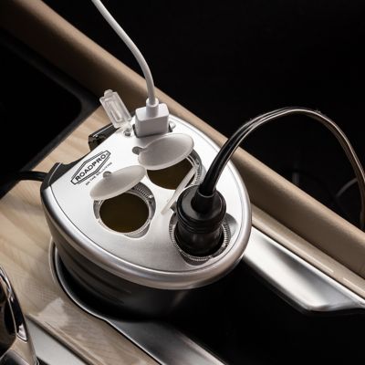 Image showing  4-in-1 Power Outlet Cupholder Adapter with 3 12-Volt and 1 Usb Port Multi Charger