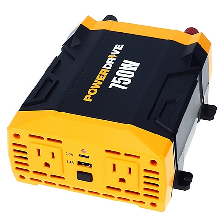 PowerDrive 750 Watt Power Inverter Dc 12V to 110V Ac Car Converter with 2 Usb Ports 2 Ac Outlets