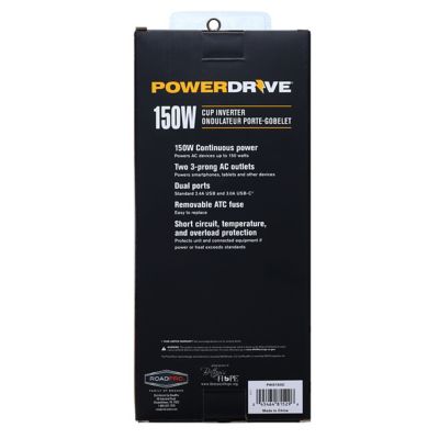 Image showing 7 th PowerDrive Car Power Inverter 150W Cup Holder 12V Dc to 110V AC with 2 Outlets 2 Ports