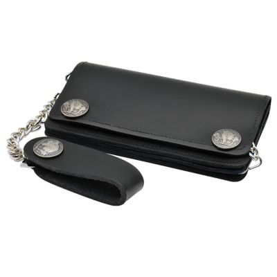 BlackCanyon Outfitters Mens Wallet with Chain Leather Bifold Buffalo Nickel Snaps and Belt Loop Fastener