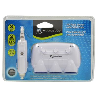 Image showing  12V 3-Way Adapter with 2 USB Ports MS312USBBLW Cigarette Lighter Adapter 3-Way Socket Splitter