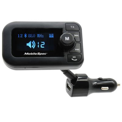 MobileSpec 12V Charger with 2.1A USB Port Fm Transmitter Hands-Free Mic and Large LED Display Bluetooth Transmitter