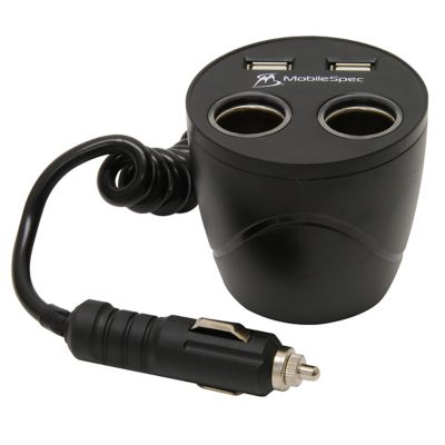 MobileSpec 12V Cup Holder Pwr Outlet 2 Socket 2 Port 4-in-1 Car Adapter 12V Splitter for Truck Blk