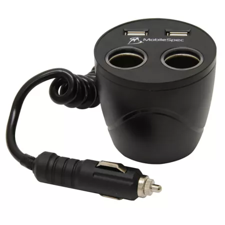 MobileSpec 12V Cup Holder Pwr Socket 2 Outlets 2 Port 4 in 1 Car Adapter 12V Splitter for Truck Blk Cell Phone Accessories