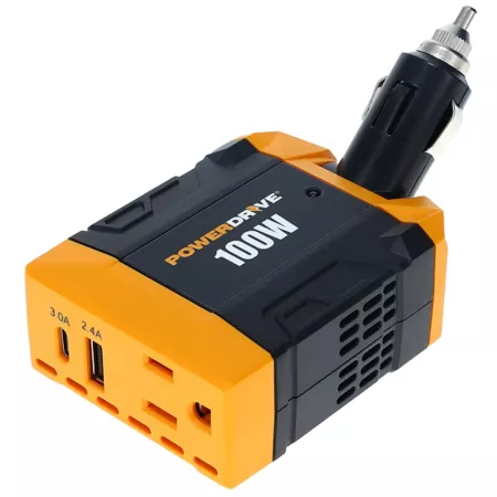 PowerDrive 100W Power Converter DC 12V to 110V AC for Car or Truck Outlet Adapter with USB - 100W Power Inverters