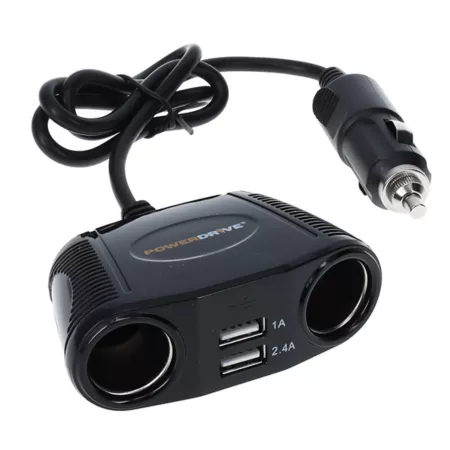 PowerDrive 12V 2-Way Wired Adapter with 2 USB Ports Cell Phone Accessories