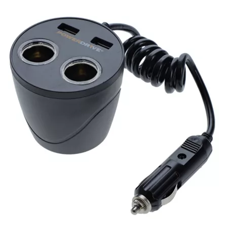 PowerDrive 12V Cup Adapter - Car DC Power Adapter Dual 12 Volt Ports Dual USB Ports 120W Car Charger Cell Phone Accessories