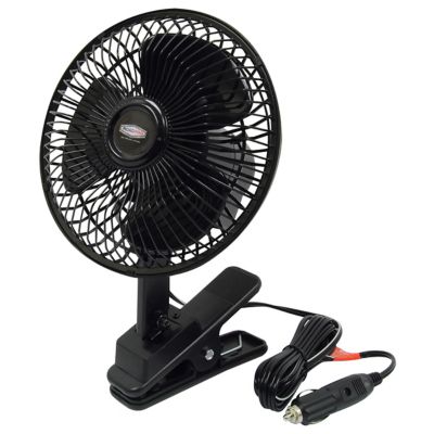 RoadPro 12 Volt Truck Fan Clip-On Or Dash Mount Oscillating Portable Electric Cooling Car Fan Black