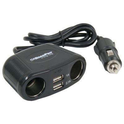 RoadPro 4-Way 12-Volt Adapter with 2 Usb Ports Cigarette Lighter Adapter