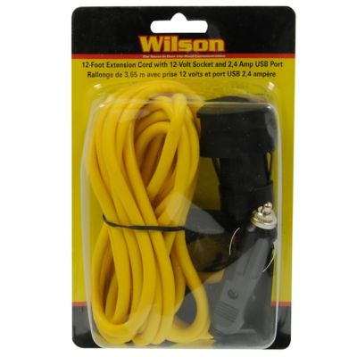 Image showing  12 ft. Extension Cord with 12 Volt Adapter - Cigarette Lighter Plug Socket Splitter - Yellow