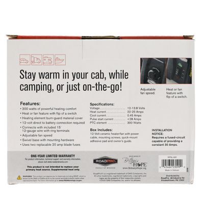 Image showing 6 th RoadPro 6.2 in. Indoor/Outdoor 12V Ceramic Truck Cab Heater and Fan with Swivel Base, 1,000 CFM