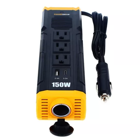 PowerDrive 150W Car Inverter with 3 Charger Outlets and Dual USB Ports 12V DC to 110V AC Power Inverters