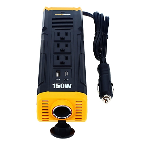 PowerDrive 150W Car Power Inverter Dc 12V to 110V Ac Converter with 3 Charger Outlets & Dual Usb Ports