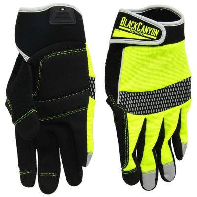 Image showing  Black Canyon Outfitters Safety Work Gloves Hi-Vis Hi-Dex Leather W Neoprene Padding Large