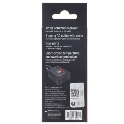 Image showing 5 th Cummins 120 Watt Power Inverter 12V Socket DC to AC Inverter Direct Plug Power Converter