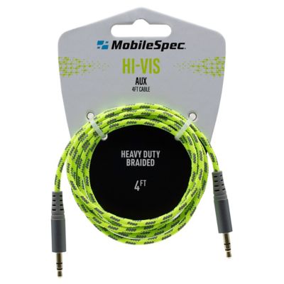 Image showing  Hi-Vis Yellow 4 ft. Auxiliary Cable, Tangle-Free 3.5mm Audio Cable