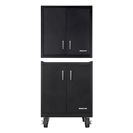 Stack-On Stack On Garage Cabinet Set in Black Finish That Includes: Wall Cabinet and Bottom Cabinet with Shelves, GCBB-8K-DS