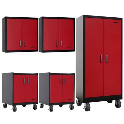 Stack-On Stack On Garage Cabinet Set, 2 Wall Cabinets, Base Cabinet w/Drawers and Shelves, Tall Cabinet, GCBR-33K-DS